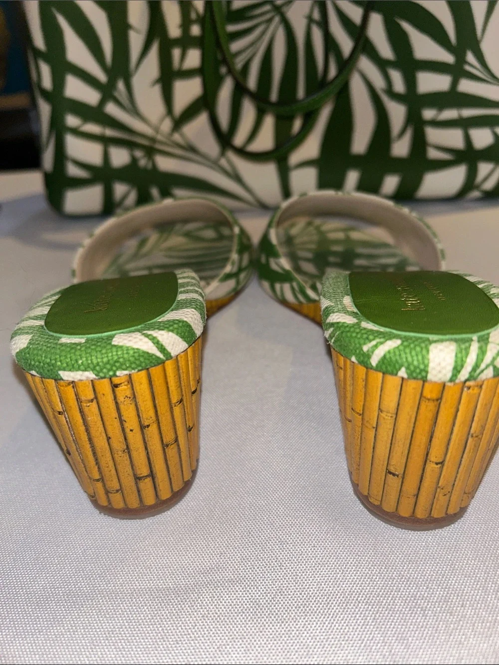 Kate Spade Palm Fronds SET Large Tote, Wedge Slides sz 7, & Apple Watch Band EUC